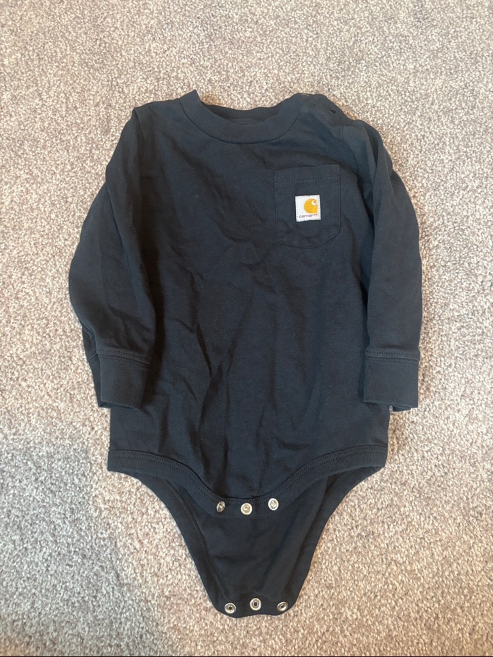 Carhartt Black Long-Sleeve Infant Bodysuit with Logo Pocket